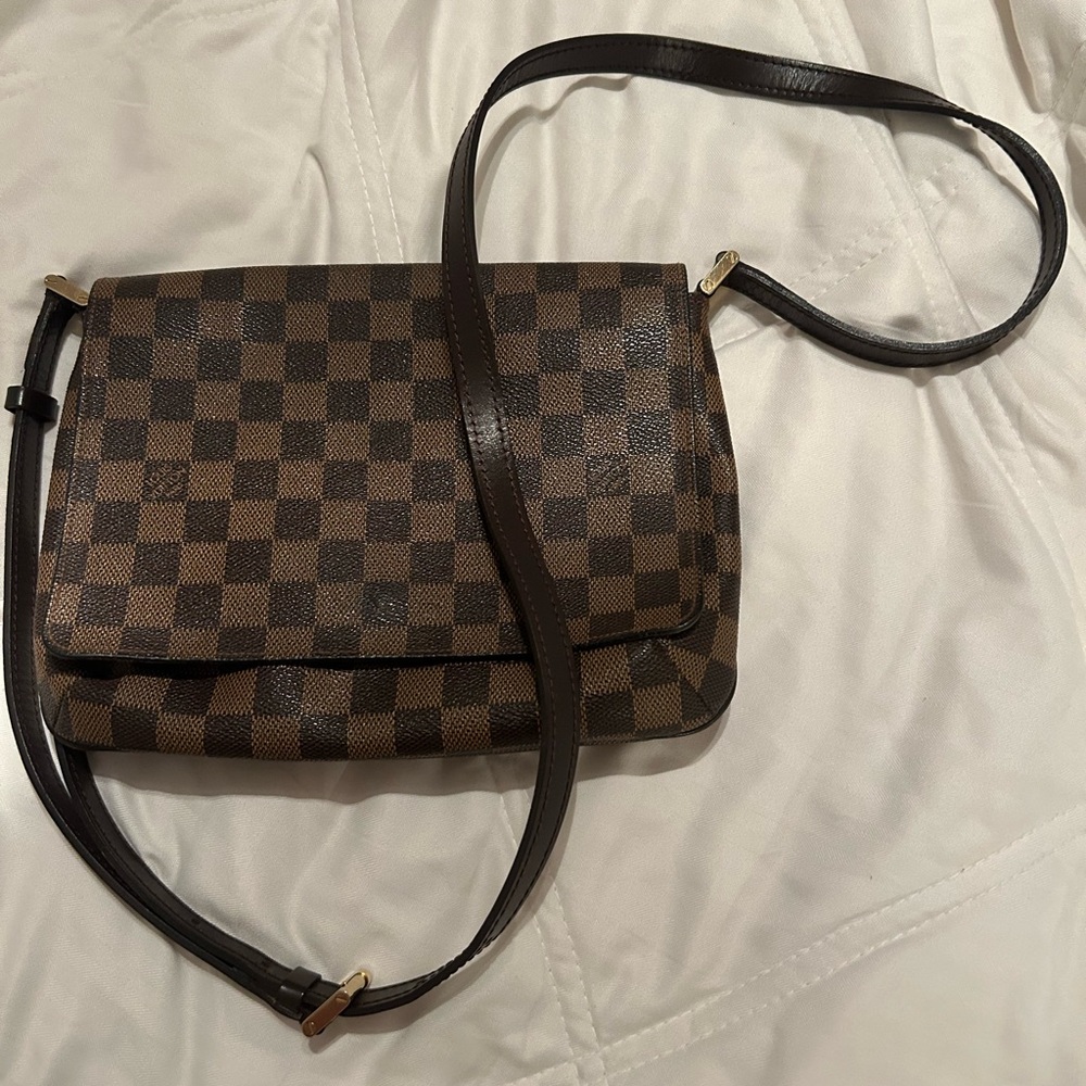 LV Tango Brown Slap Damier Ebene Long Shoulder Musette Bag